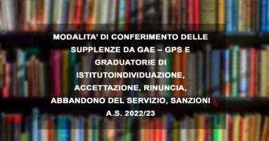 MODALITA’ DI CONFERIMENTO DELLE SUPPLENZE DA GAE – GPS E GRADUATORIE DI ISTITUTOINDIVIDUAZIONE, ACCETTAZIONE, RINUNCIA, ABBANDONO DEL SERVIZIO, SANZIONI