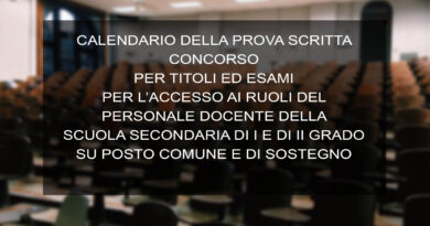 CALENDARIO DELLA PROVA SCRITTA CONCORSO