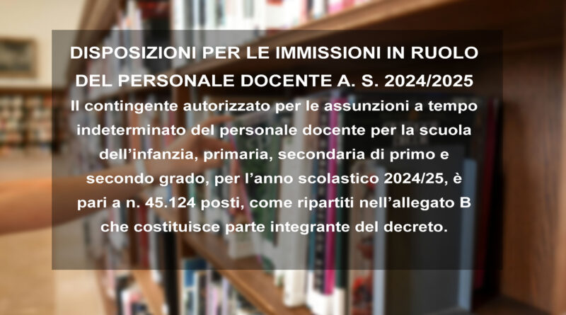 DISPOSIZIONI PER LE IMMISSIONI IN RUOLO DEL PERSONALE DOCENTE