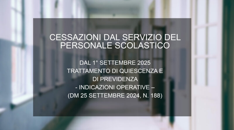 CESSAZIONI DAL SERVIZIO DEL PERSONALE SCOLASTICO