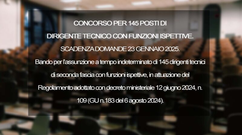 CONCORSO PER 145 POSTI DI DIRIGENTE TECNICO CON FUNZIONI ISPETTIVE