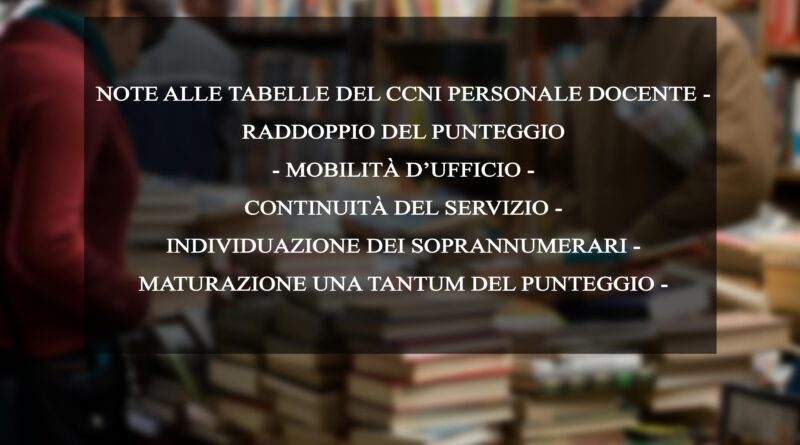 NOTE ALLE TABELLE DEL CCNI PERSONALE DOCENTE